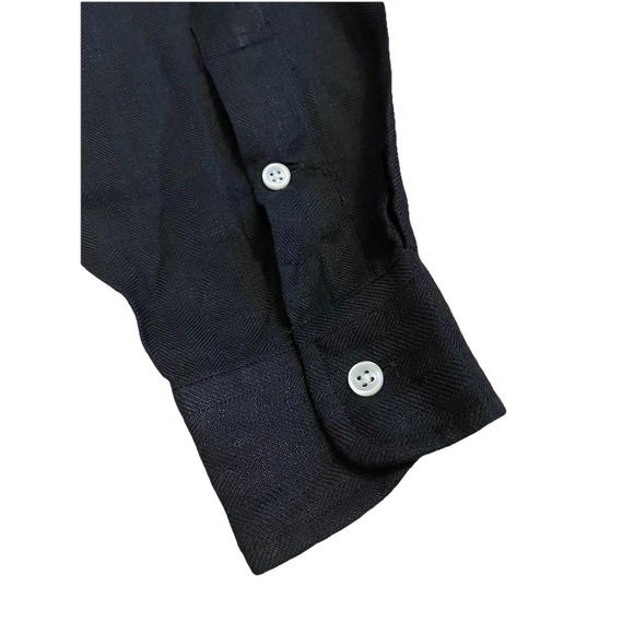 Vtg 90s Polo Ralph Lauren 100% Linen Long Sleeve Button Down Shirt Black Medium - Picture 9 of 13